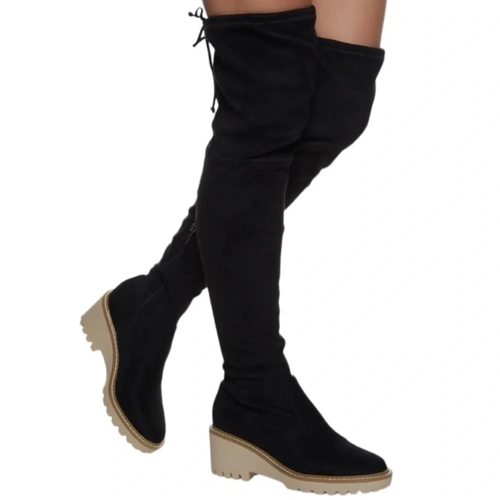 🆕 Nicole Miller Bass over the knee faux suede stretch tall black boots